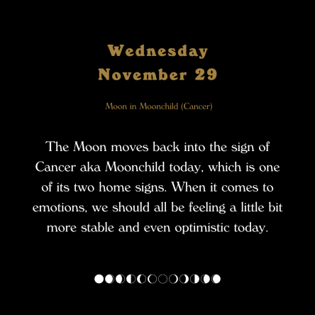 The Moon moves back into the sign of Cancer